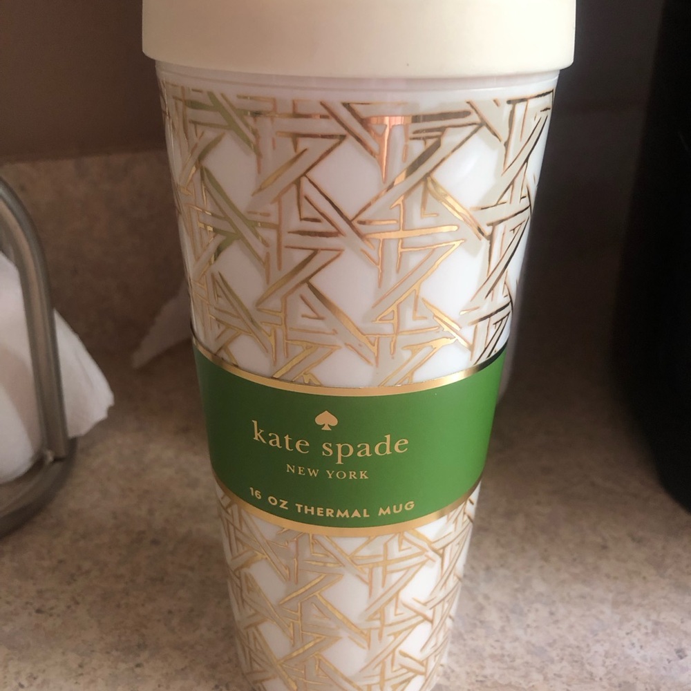 kate spade White and Gold Geometric Travel Mug